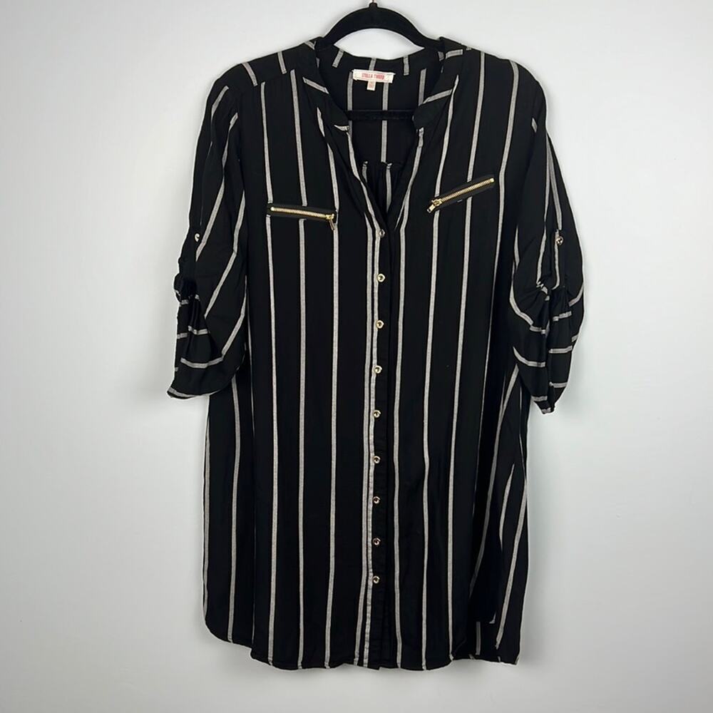 Stella Tweed striped button down large tunic top